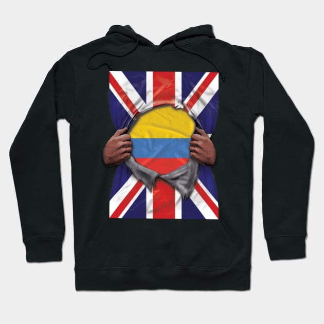 Colombia Flag Great Britain Flag Ripped - Gift for Colombian From Colombia Hoodie by Country Flags